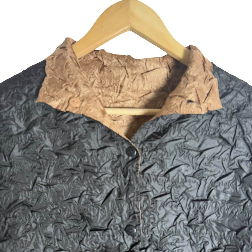 Itsu Popcorn Crinkled Black Brown Reversible Lightweight Jacket Sz M - Picture 3 of 10
